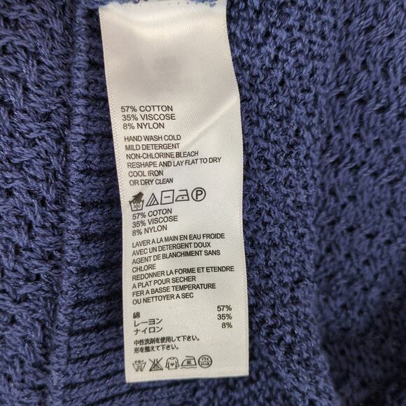 Tommy Bahama Women's L Open Knit Navy Blue Tunic Sweater Top, Boho Grunge Casual - Picture 4 of 6